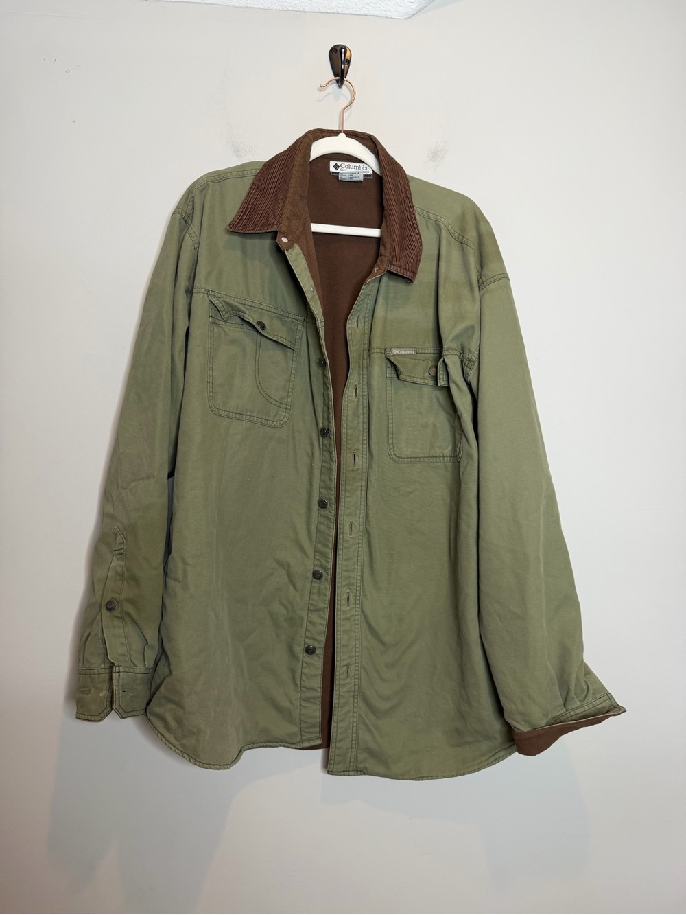 Columbia Fleece Lined Chore Barn Jacket Mens XL Green Corduroy Collar Gorpcore